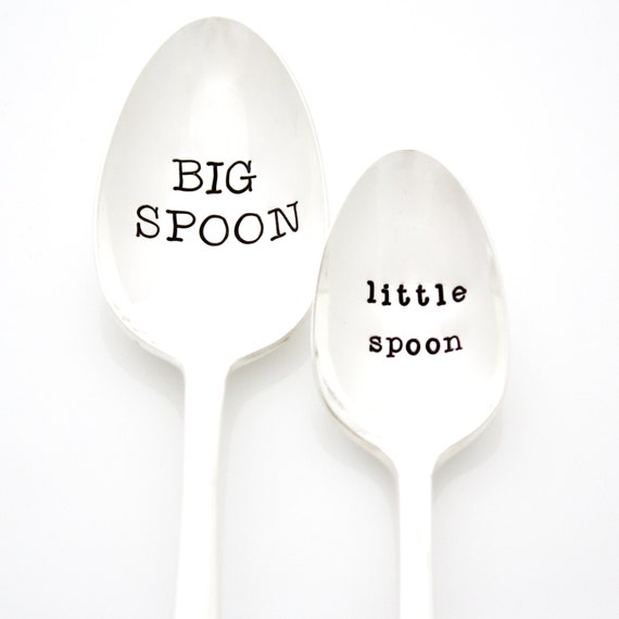 Big Spoon And Little Spoon Set Hand Stamped Silverware 
