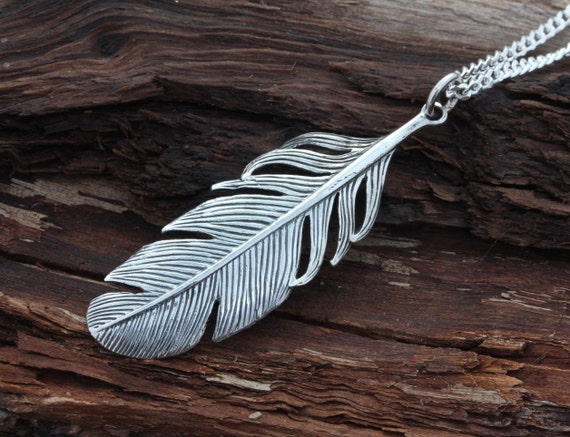Sterling Silver Feather Necklace Feather necklace on Sterling