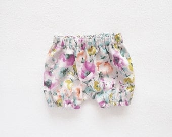 Watercolor Baby Bloomers, Floral Bloomers, Toddler Girls Bloomers, Bubble Shorts, Newborn - 3T, Pink Beige