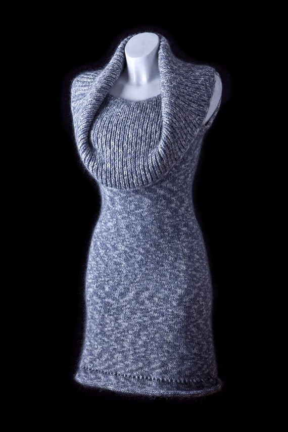 Items similar to Grey Wool Dress Cowl neck dress Winter Dress Hand