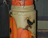 Primitive Handpainted Jar with Clay Pot and Battery Operated Tealite-Fall Decor