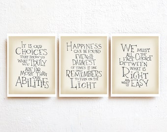 Harry Potter quote print set of 3 - Albus Dumbledore quote inspirational art poster, kids wall art, nursery decor, dorm decor, teen boy gift