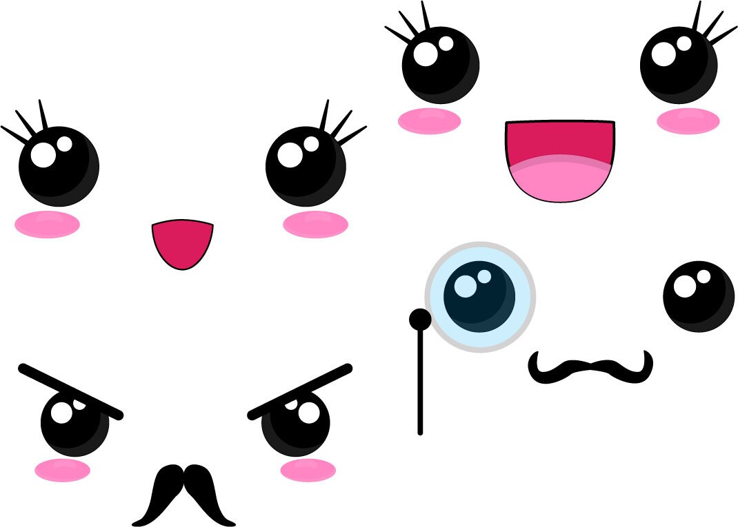 40 PNG Files Kawaii Faces SET 2 Digital Clip Art Graphics