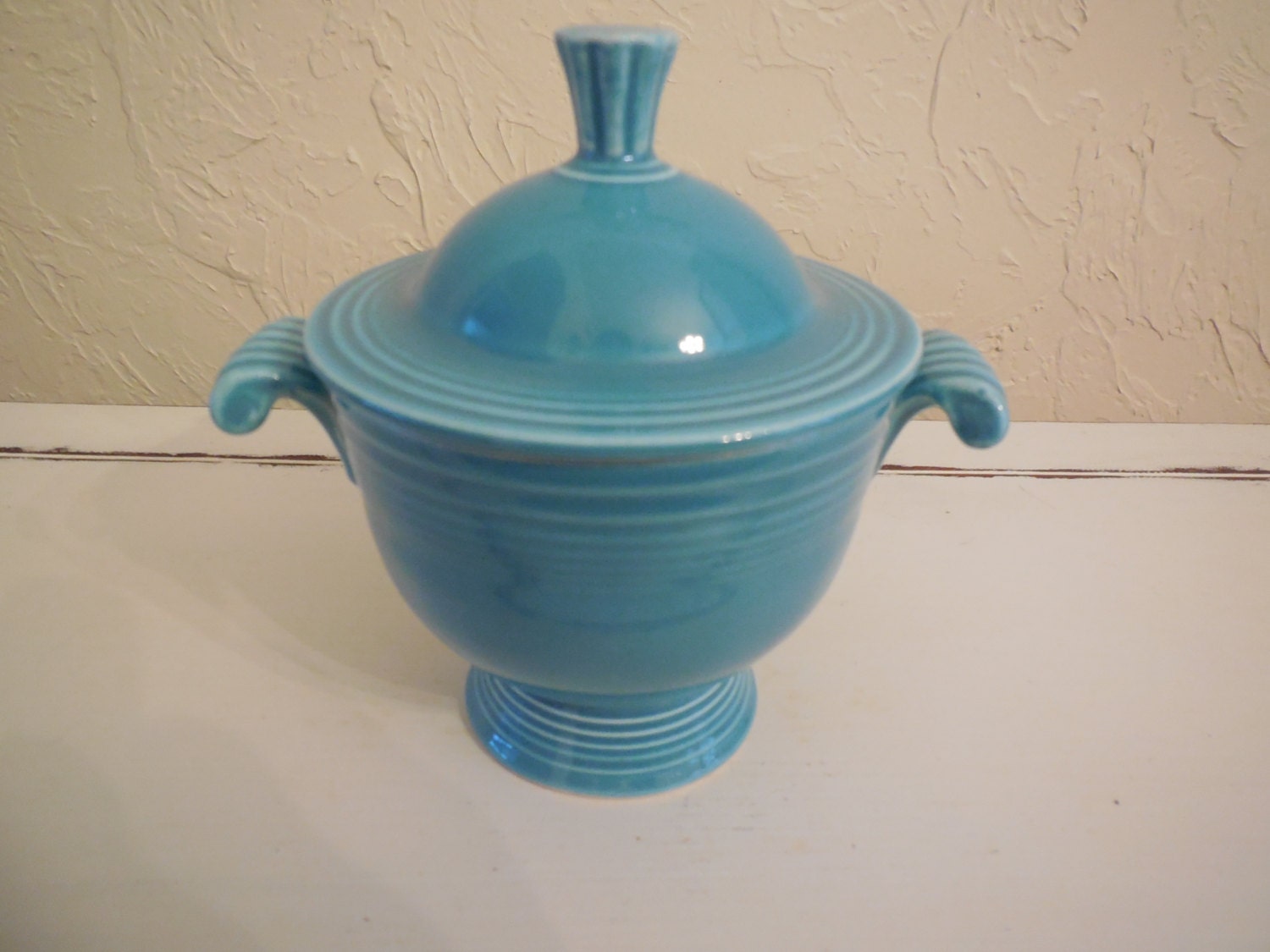 Vintage Fiestaware Sugar Bowl with Lid in Aqua Haute Juice