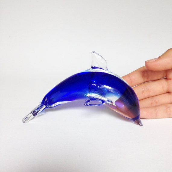 Vintage Blue Dolphin Hand Blown Glass Dolphin Home Decor