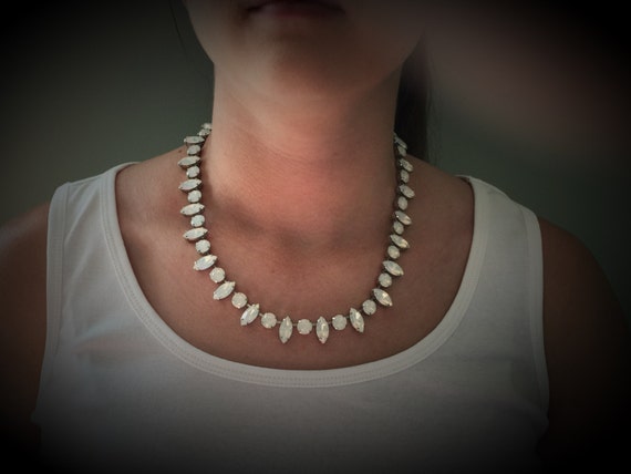 Marquise and Round Cut Swarovski White Opal Crystal Bridal Necklace