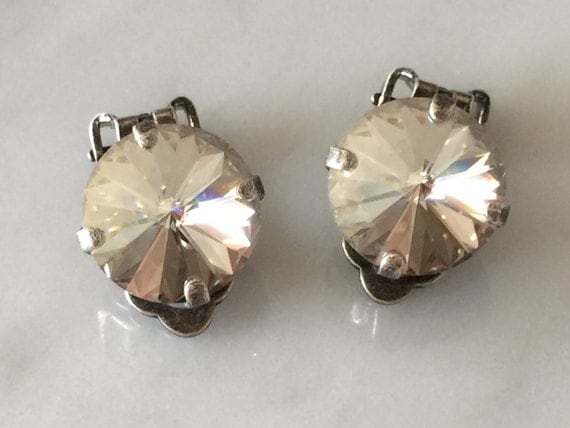 Crystal Silver Shade Clip On Earrings, Clip On Crystal Earrings, Crystal Clip-On Earrings, Swarovski Silver Shade Earrings