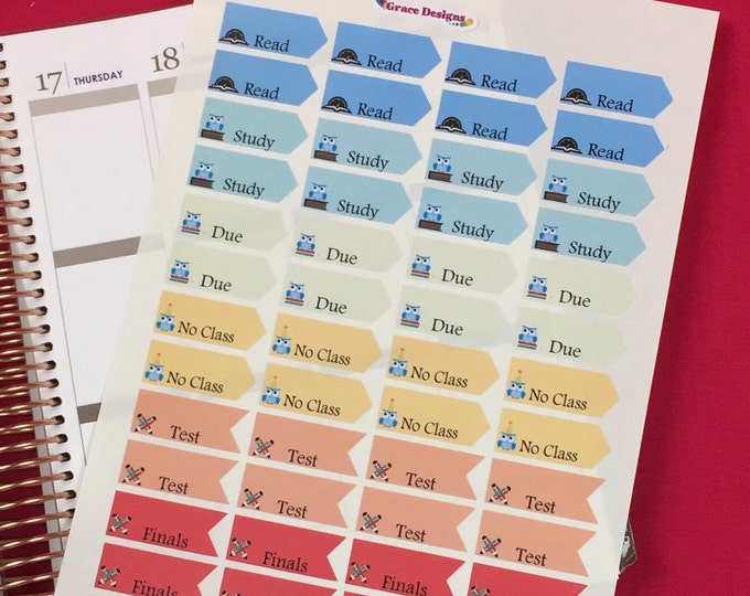 Back to School - College Flag Reminders Planner Stickers, Fits Erin Condren Life Planner