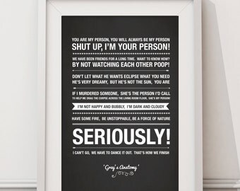 Grey's Anatomy Quotes - HIGH QUALITY PRINT - Choose Your Size - Wall Art - Poster Print - Modern Design