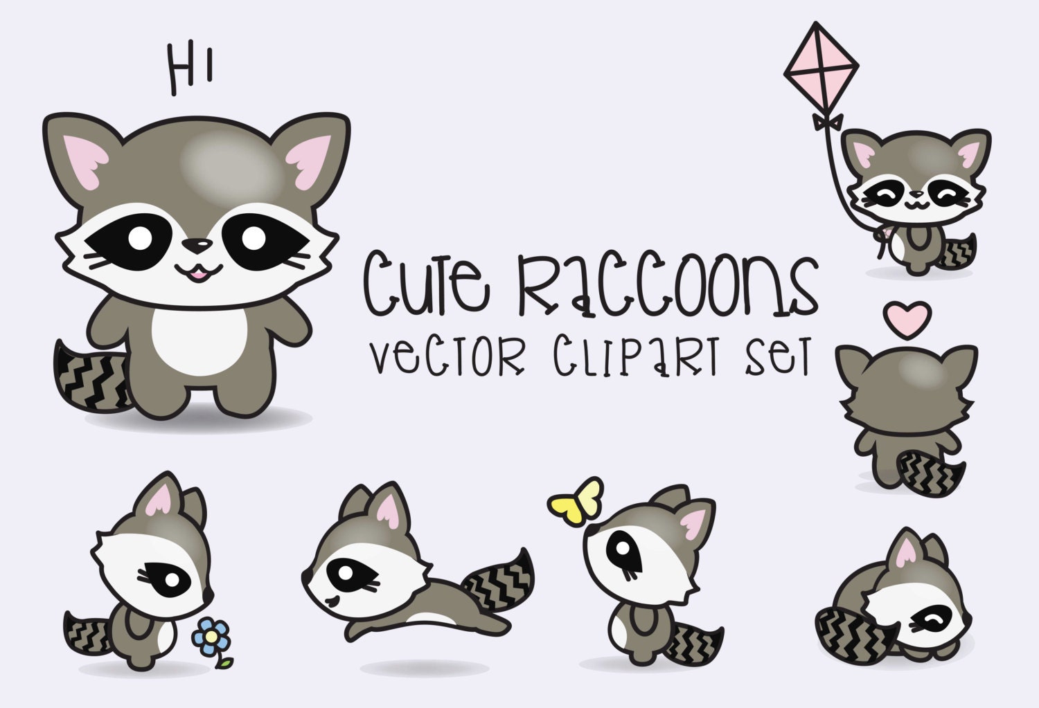 Download Premium Vector Clipart Kawaii Raccoons Cute Raccoons