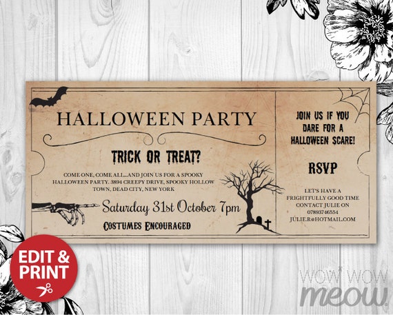 Items similar to Halloween Party Ticket Invitation Train 