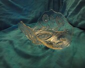 GLASS Banana Bowl Vintage ~LENOX Clear Flowers & Stars Hand Crafted