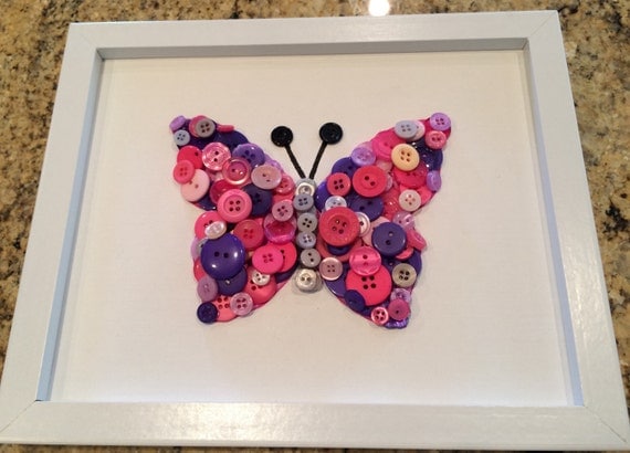 Framed Kids Button Art Butterfly on Canvas 8x10 by ChampsyKids