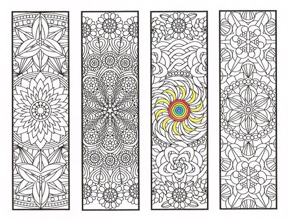 Coloring Bookmarks - Flower Mandalas Page 2 - coloring for adults, big kids and your resident bookworm - four printable bookmarks to color