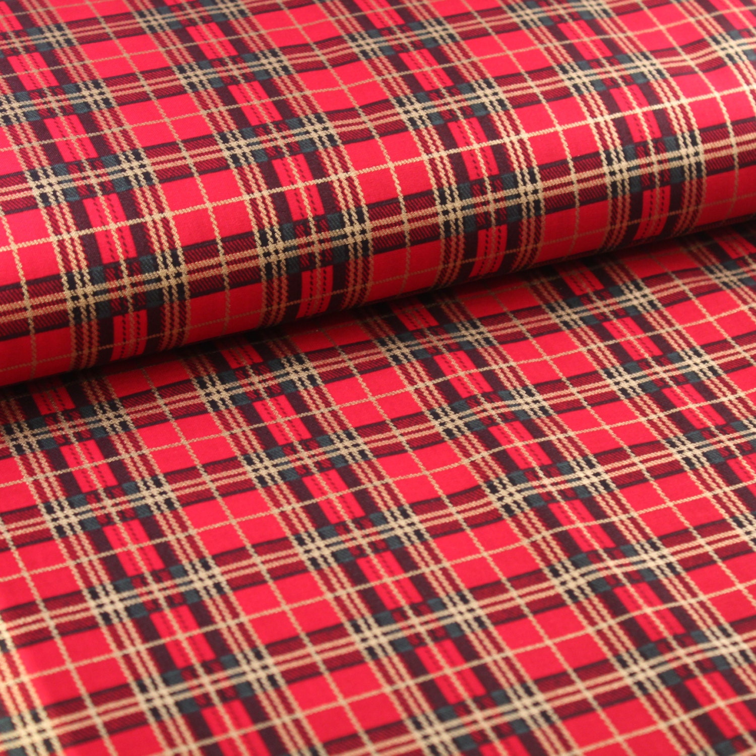 Red Printed Tartan Cotton Fabric Quilt Weight Extra Wide
