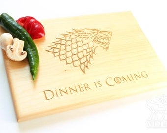 Game of Thrones Cutting Board Dinner is coming Laser Engraved GOT Personalized Cutting Board Gift ideas House Stark Father's Day Gift