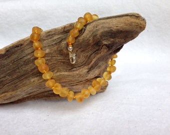 Raw Baltic Amber Teething Adjustable Anklet with Sterling Silver Clasp - Baroque Lemon