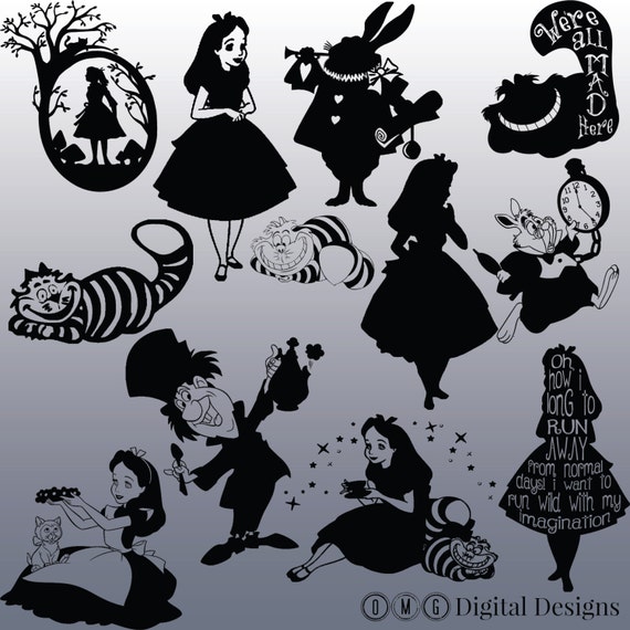 12 Alice In Wonderland Silhouette Images Digital Clipart