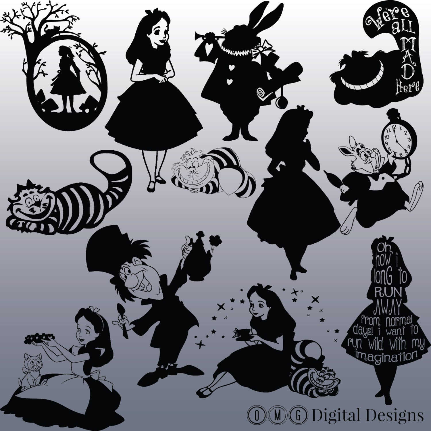 Download 12 Alice In Wonderland Silhouette Images Digital Clipart