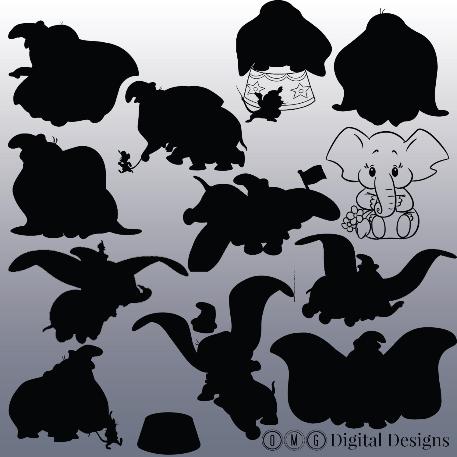 12 Dumbo  Silhouette  Clipart Images Clipart Design Elements