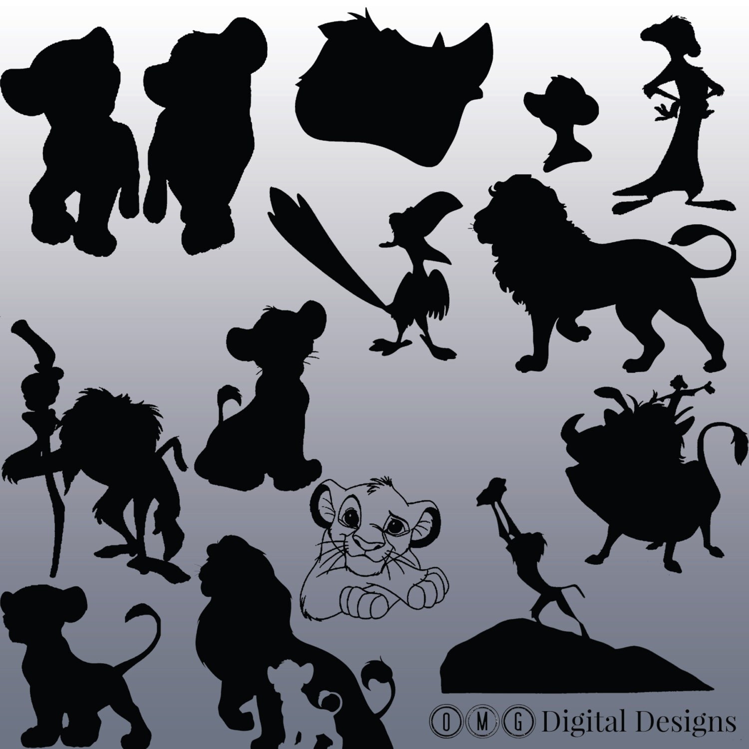 12 Lion King Silhouette Clipart Design Elements Instant