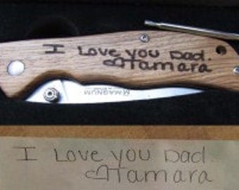 Laser Engraved Pocket Knife, Your Handwriting Engraved, Father of Bride Gift, Personalized Knife, Groomsmen Gift, Anniversary Gift, Dad Gift