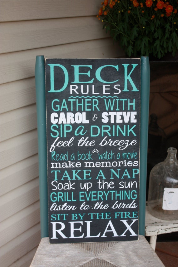 Outdoor Sign Deck Rules Wooden Sign Hand Painted Home