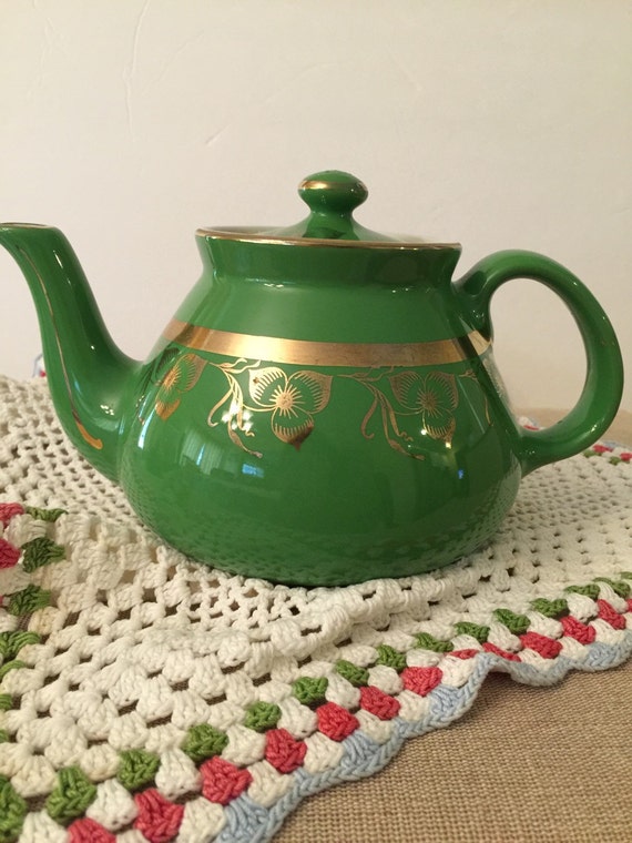 Hall Teapot Green And Gold 4 Cup Lid Tea Lover Vintage