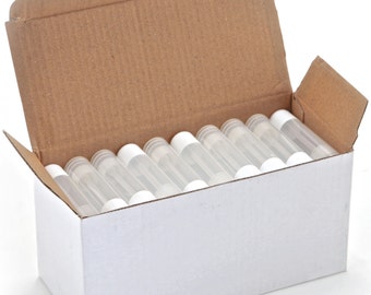 25 New, High Quality, Empty, Clear, 5.5 ml Lip balm Tubes with White Caps.
