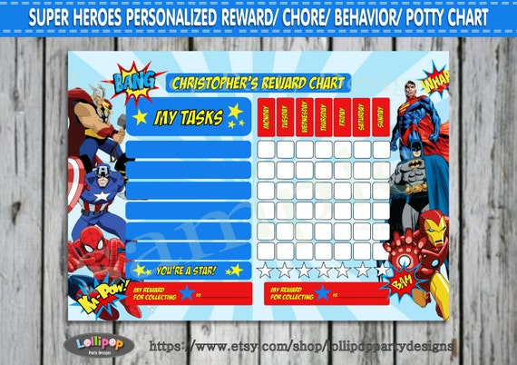  Potty Chart Digital Print Boys Batman Spiderman Iron Man Thor America