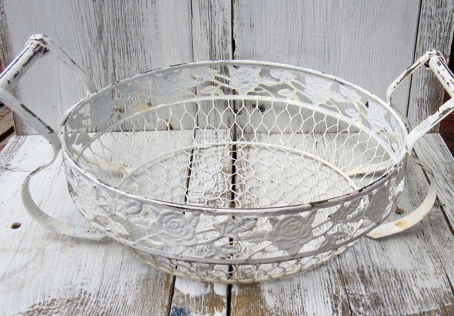 Painted wire basket white wire basket vintage wire basket