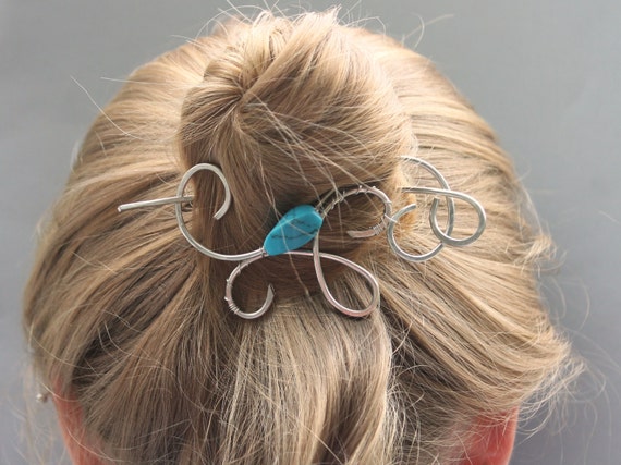 Hair Jewelry Silver Hair Slide Turquoise Howlite Bead Silver