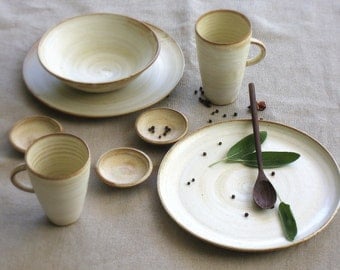 White dinnerware, ceramic dinnerware, Wedding gifts for couple, couples gift set, pottery dinnerware, serving set, stoneware dinnerware set
