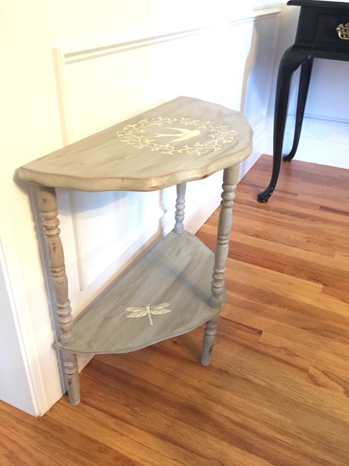 Refurbished, vintage, solid wood end table with chalk paint, waxed