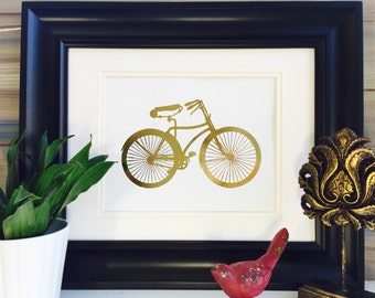 Bicycle Print, Gold Foil Art, Real Foil art, Vintage Bicycle, Gold print, Bicycle Wall Art, gold foil print, Gold art