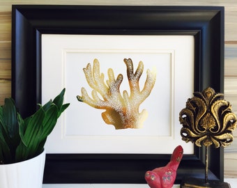 Gold Foil Art Print, Coral Wall Art, Coral Print, coral art, gold print, gold art print, beach house decor, beach decor