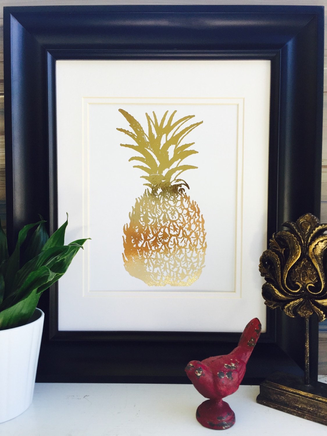 Pineapple Decor Pineapple Print Gold print home decor Gold
