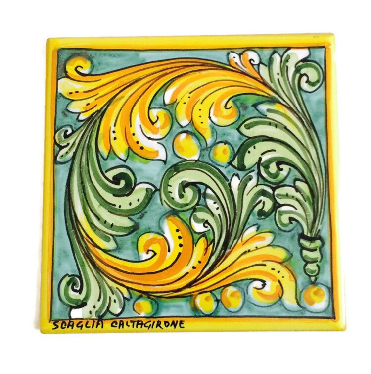 ceramic floral tile trivet coaster pottery by ItalianBespokeArt