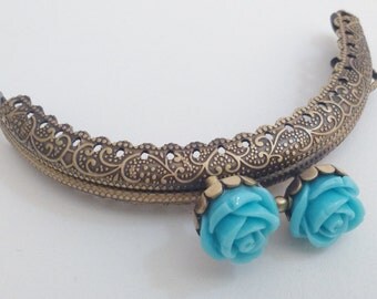 1 bronze metal purse frame with sewing holes 8,5 cm, supplies, flower decoration, coin purse frame