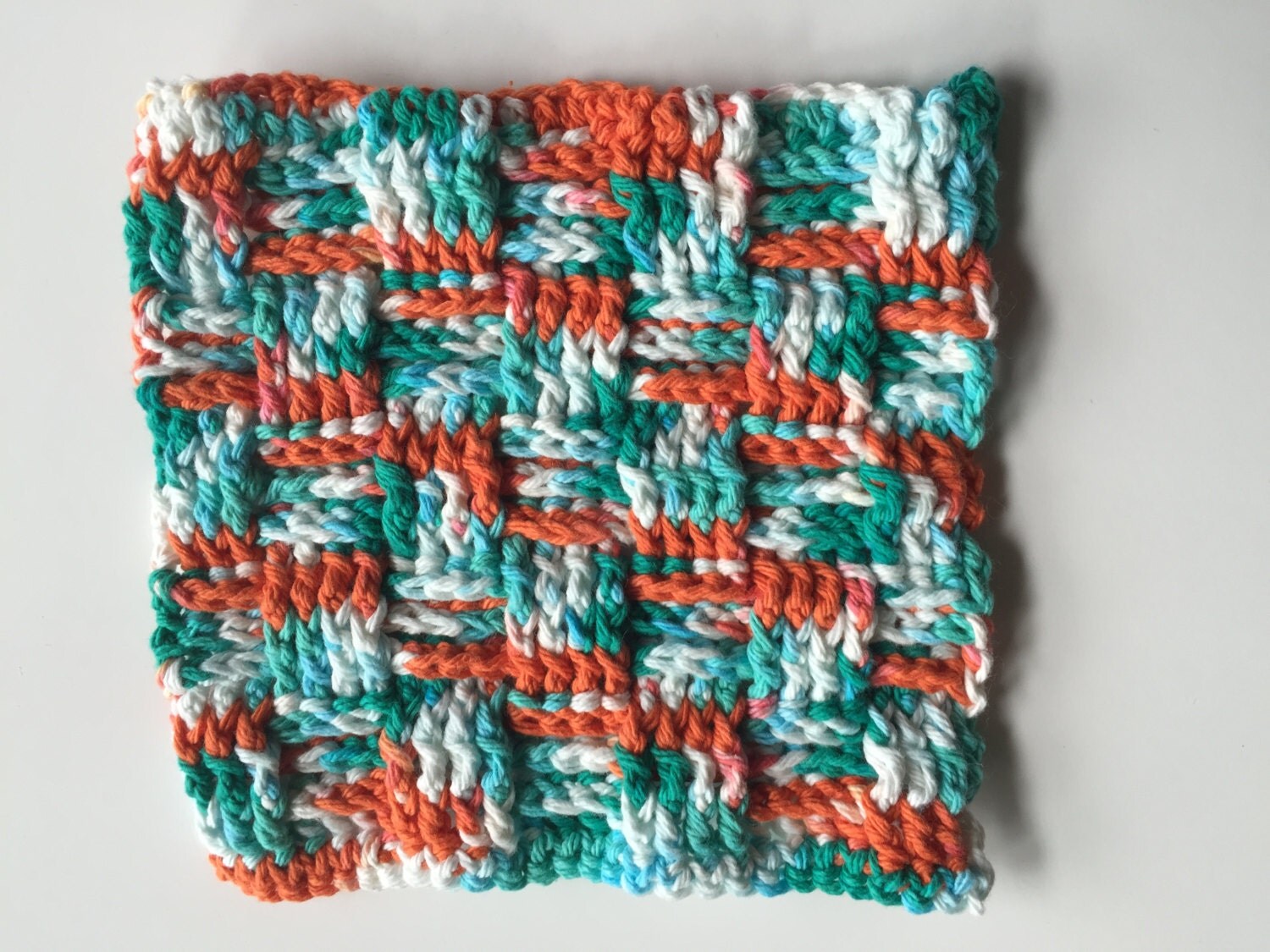 Basket Weave Dishcloth Crochet Washcloth Multicolor Orange