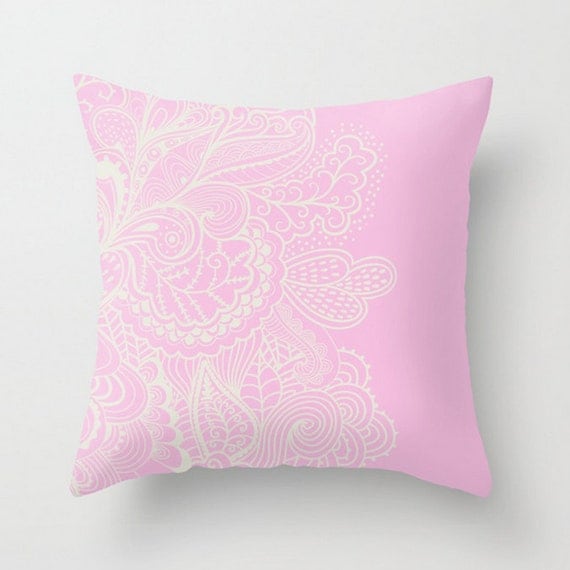 Items similar to Pink Pillow Cover Soft Pink Rose Mehndi Mehendi Paisley Boho Design Pillow Case ...