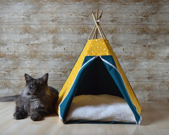 Cat bed cat teepee Dog teepee tent with cushion yellow