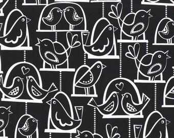 Michael Miller Bird Swing - black and white fabric - 100% cotton FQ, Tula Fabric - Recently Discontinued