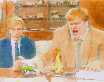 Tommy Boy, watercolor, funny, painting. David Spade and Chris Farley
