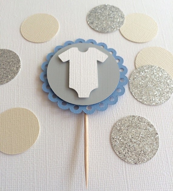 10 Onsie Baby Boy Cupcake Toppers Baby Shower Cupcake