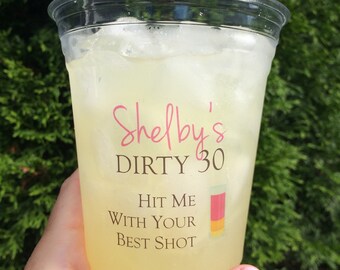 Dirty 30, 30th Birthday, Stickers, Custom Cups, Custom Party Cups, Bachelorette Cups, Bachelorette Party, Cup Labels, Shot Glass