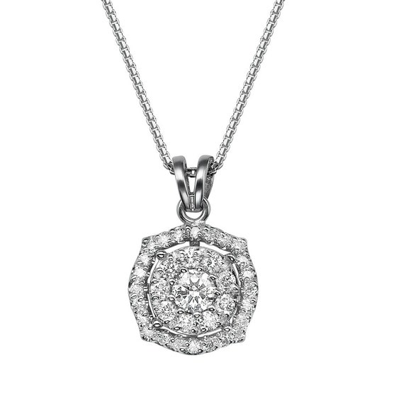 Diamond Necklace for Women, Pendant Round Cut Diamond 0.22CT F SI1, 2 ...