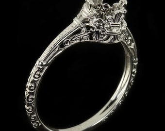 Platinum Vintage Antique Solitaire Art Nouveau Engagement Ring Setting Filigree Engraved Round Cushion 4356-PT