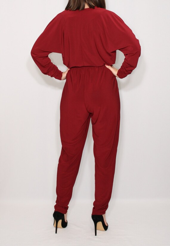 Wine red jumpsuit Long sleeve jumpsuit Batwing jumpsuit