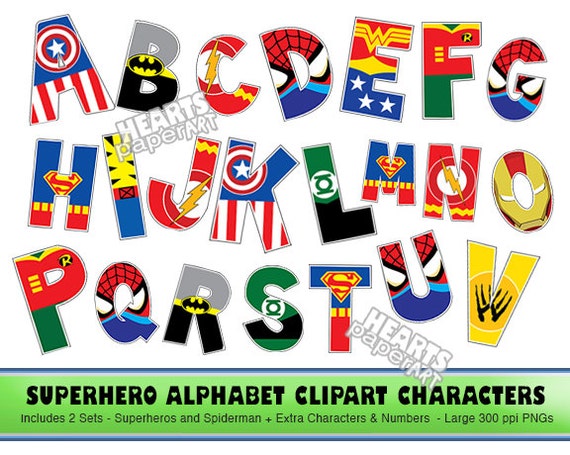 superhero alphabet clipart png printable font by